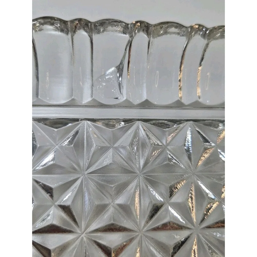 Vintage Anchor Hocking Cubist Glass Snack Plate Tray Mid-Century Set Of 3